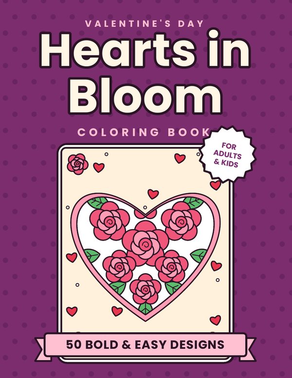 Hearts in Bloom coloring book cover